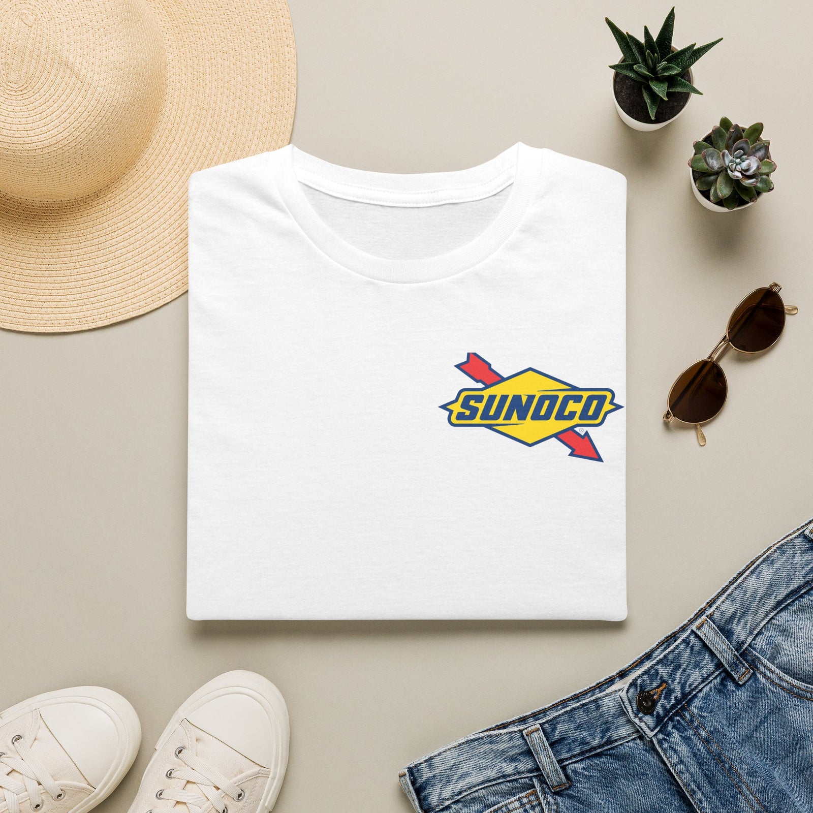 Blue / White Sunoco Gas Station Logo Tee — Sunoco Chest Print T‑Shirt