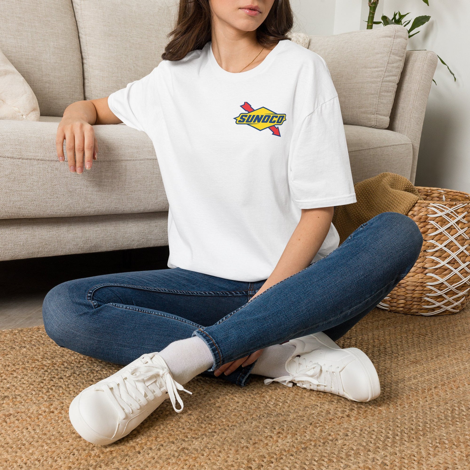 Blue / White Sunoco Gas Station Logo Tee — Sunoco Chest Print T‑Shirt